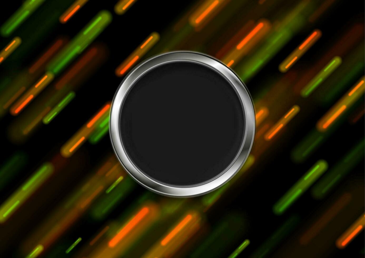 Green orange glowing stripes and metallic circle abstract background vector