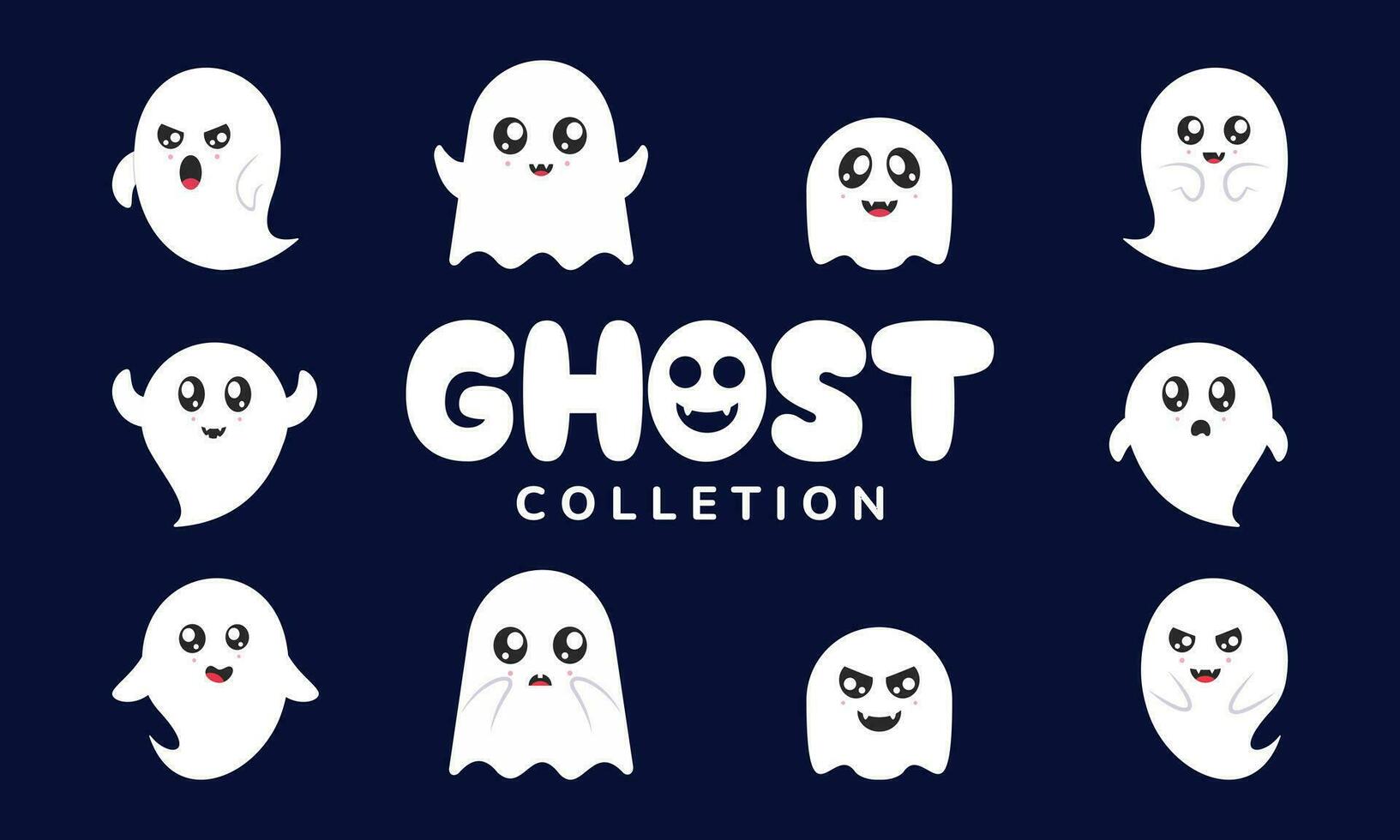 cute halloween ghost character vector illustration collection