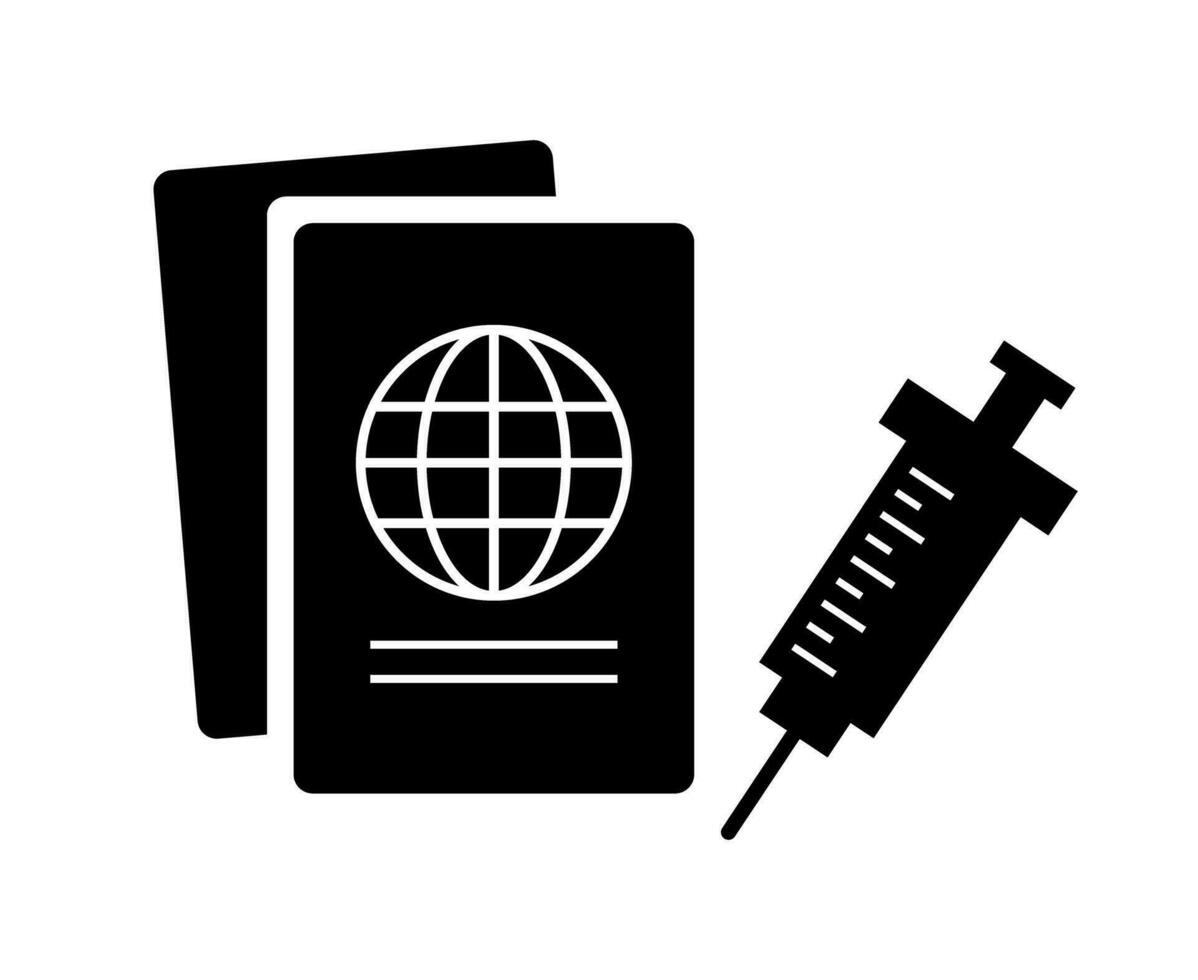 Passport and syringe silhouette icon. Vaccine certificate. Vector. vector