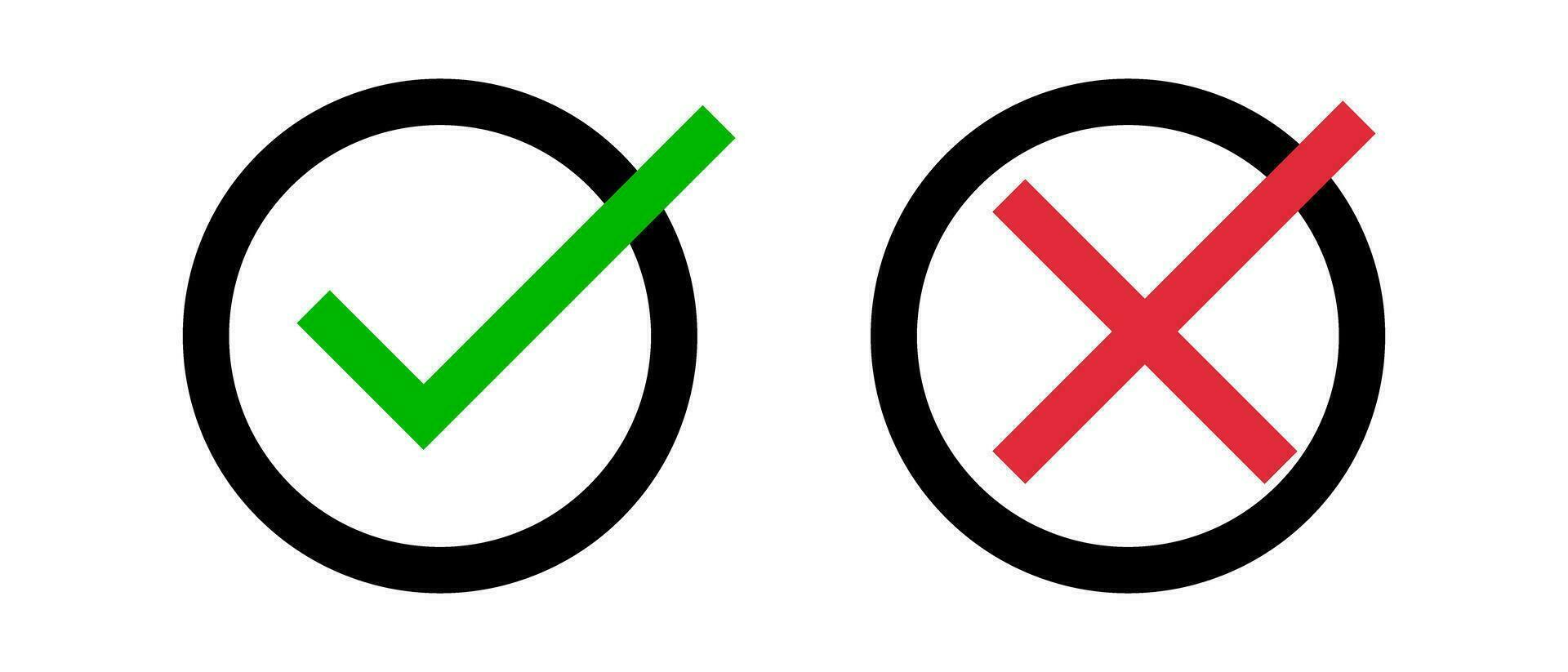 Check mark and cross mark icon set. Success and failure. Good and bad. Vector. vector