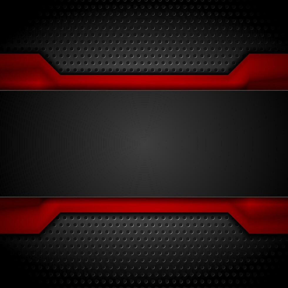 Contrast red and black tech design on dark perforated background vector