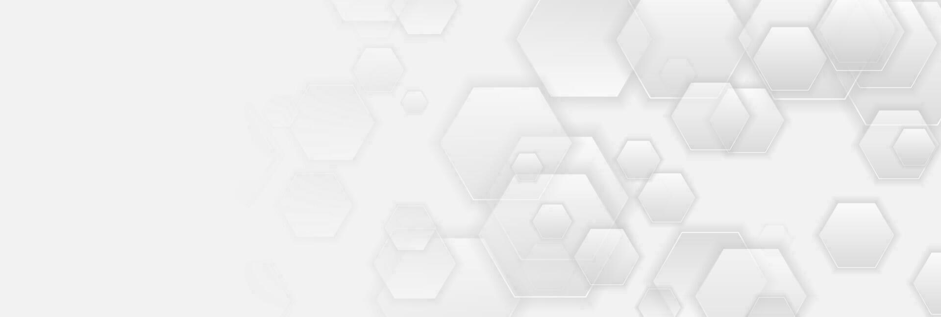 Grey glossy hexagons abstract geometric banner design vector