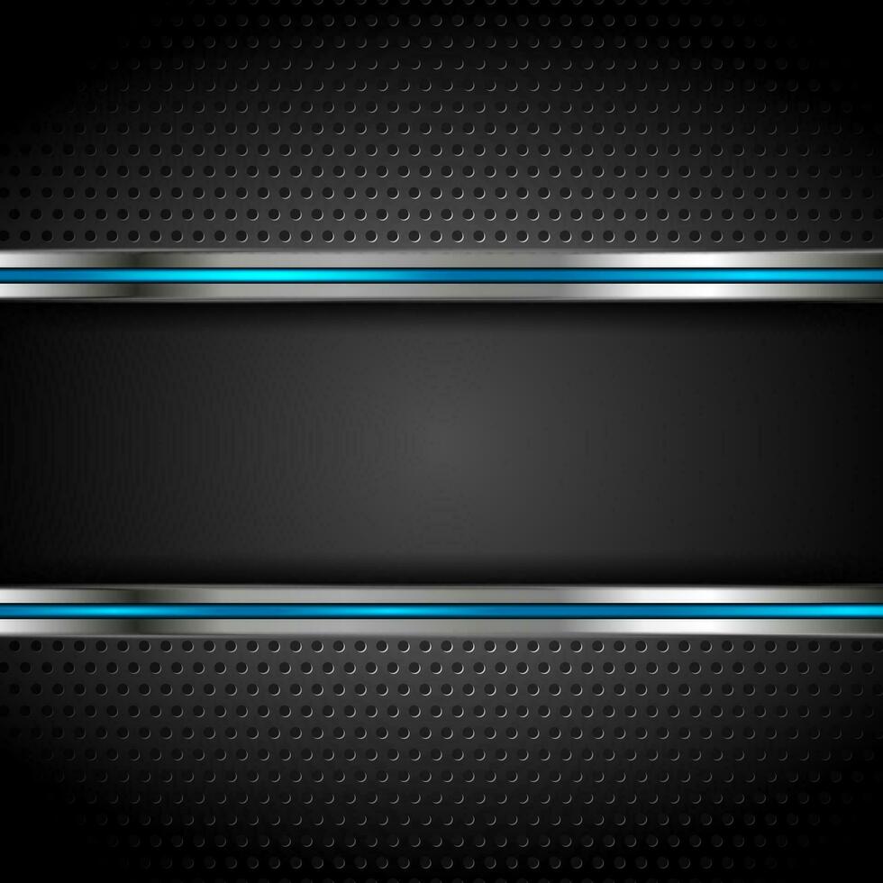 Technology metallic perforated background with blue stripes vector