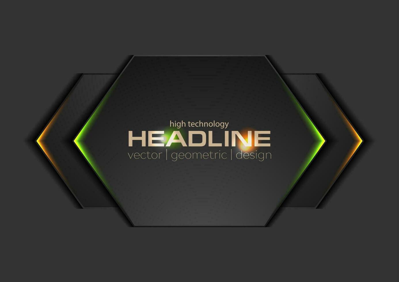 Abstract tech black geometric shapes with glowing lights vector