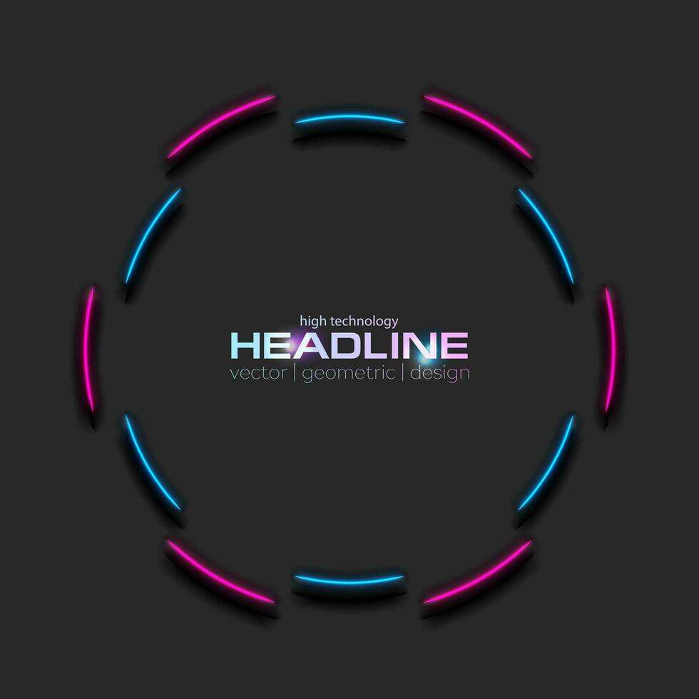 Bright neon blue purple circle frame tech background vector