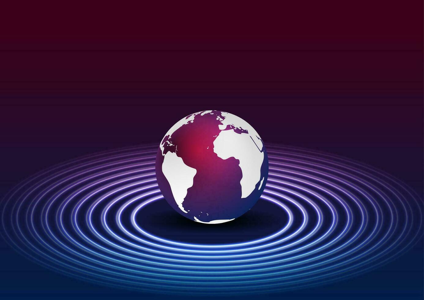 Blue purple globe and neon circles tech background vector