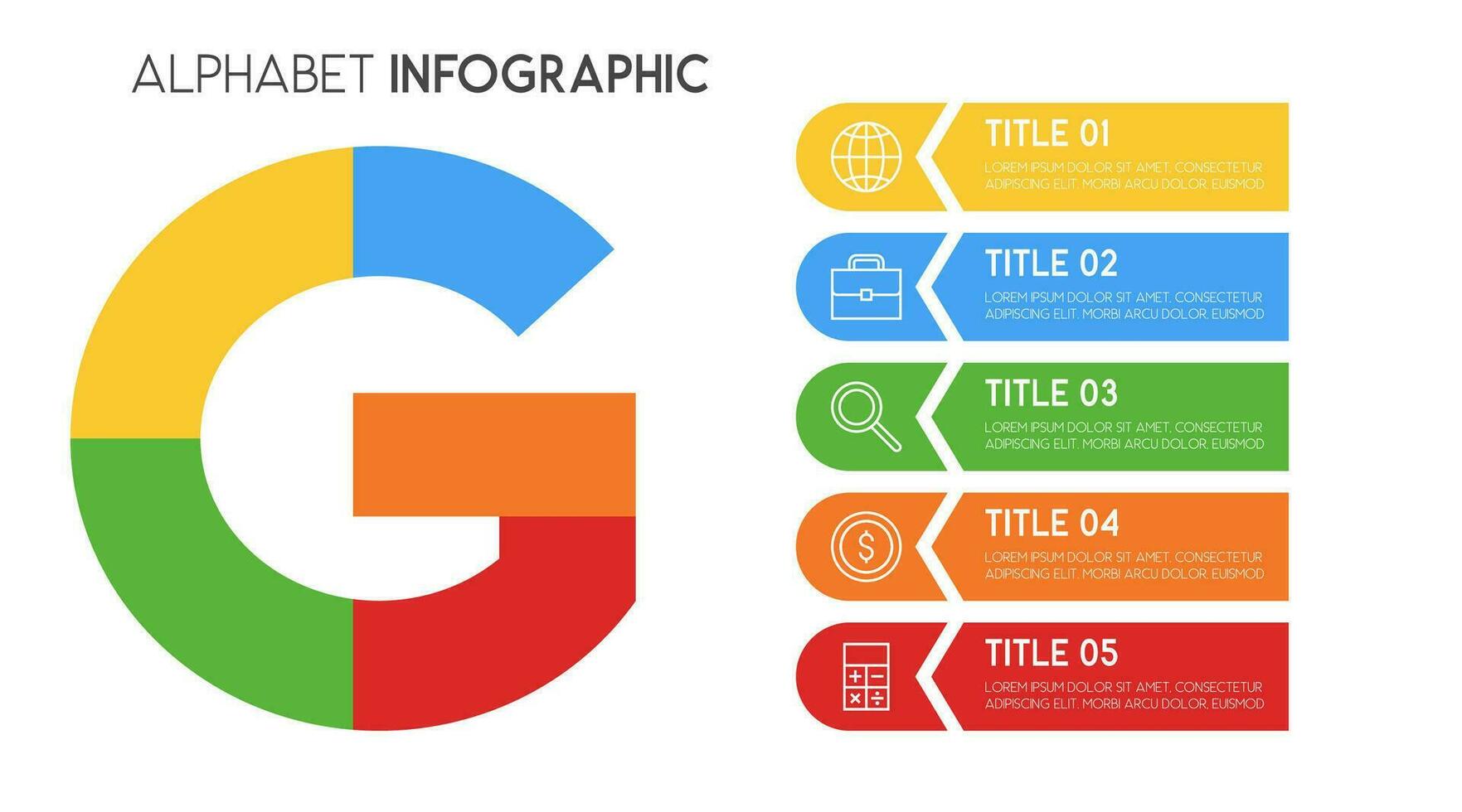 Letter G vector alphabet and other elements for infographics