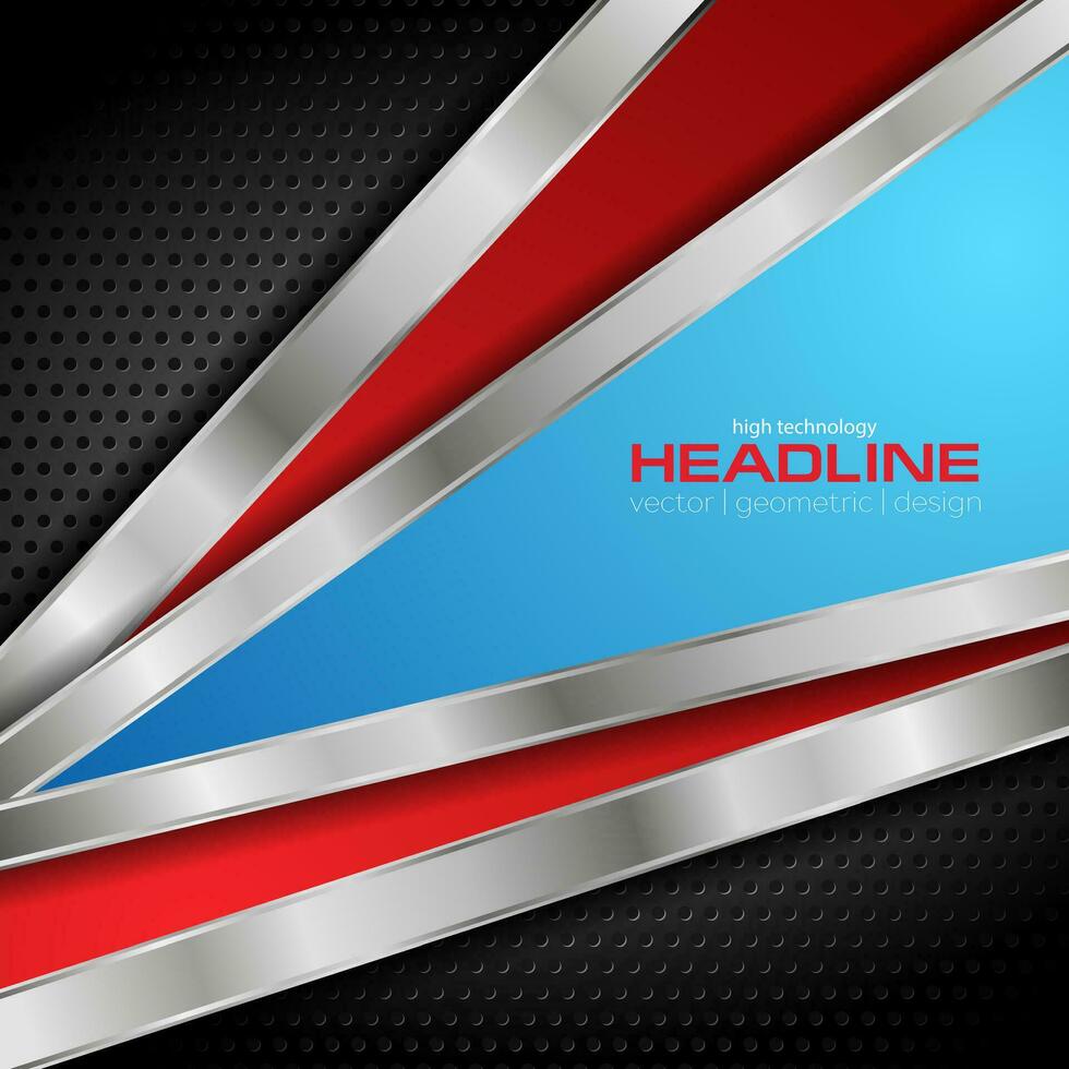 Red and blue metallic perforated technology background vector
