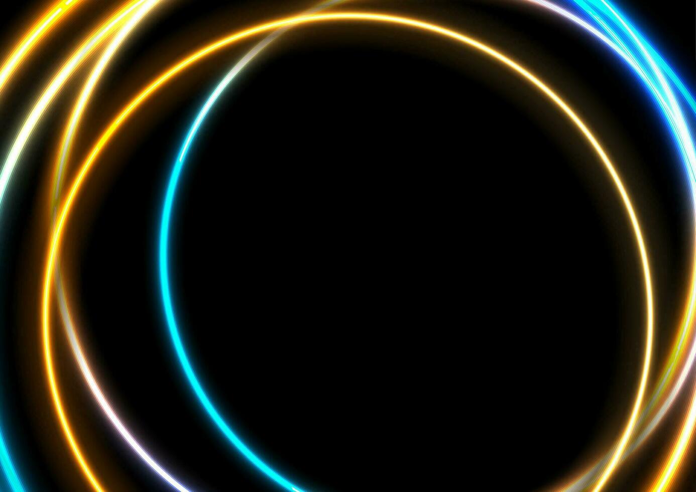 Blue orange neon glowing circles abstract background vector