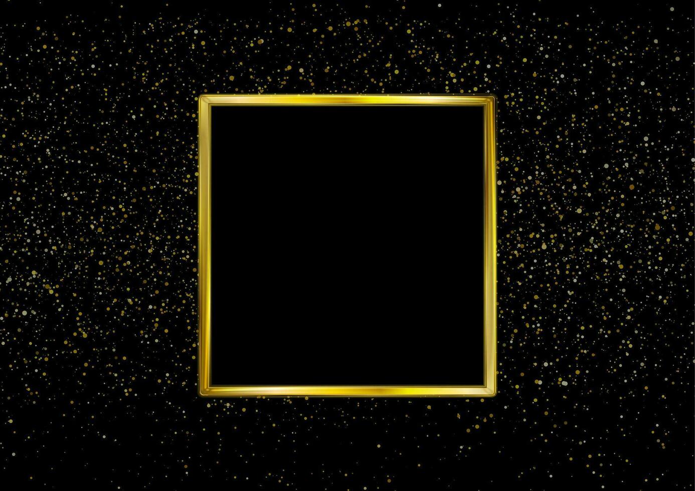 Golden square frame and shiny glowing bokeh lights vector