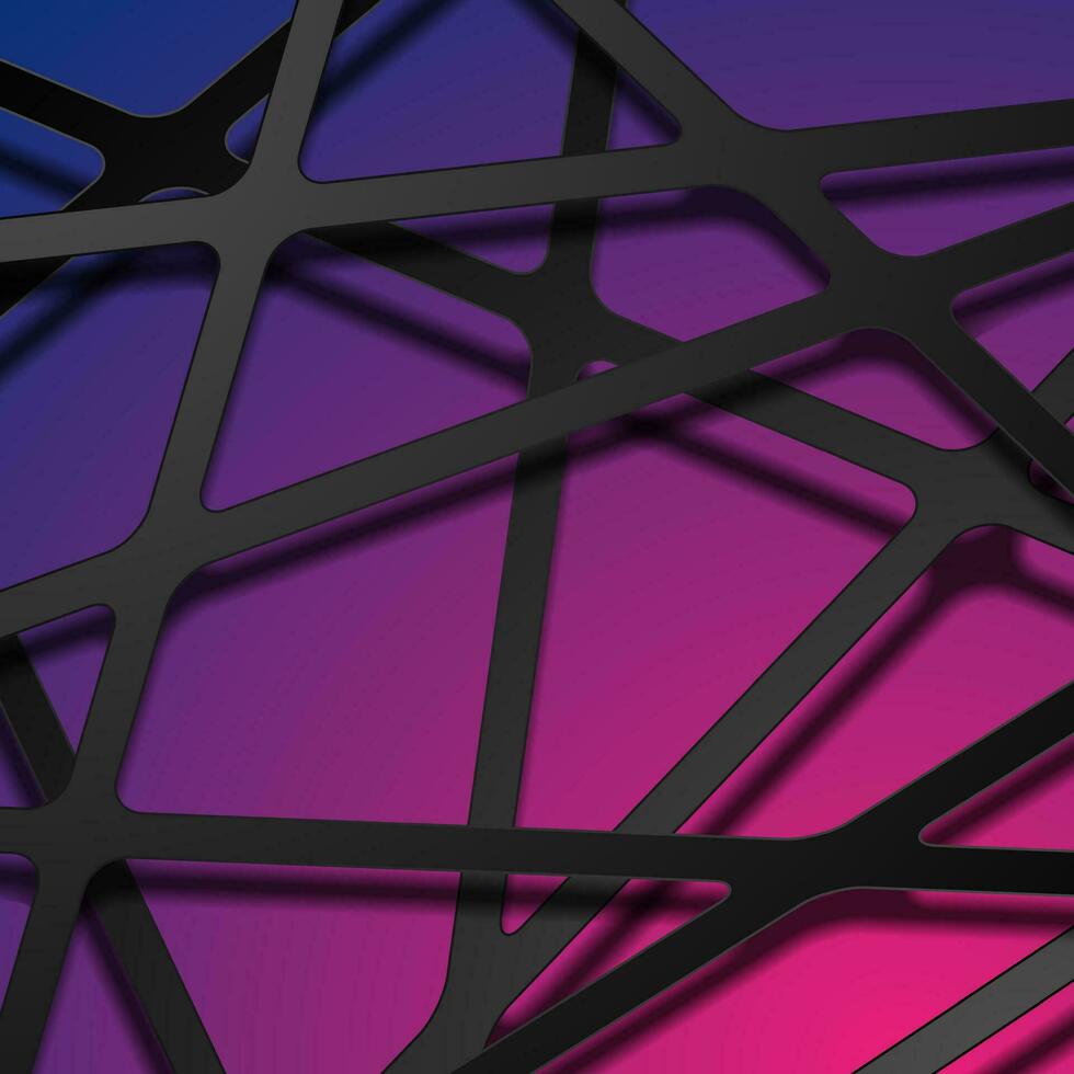 Abstract black papercut stripes on blue purple background vector