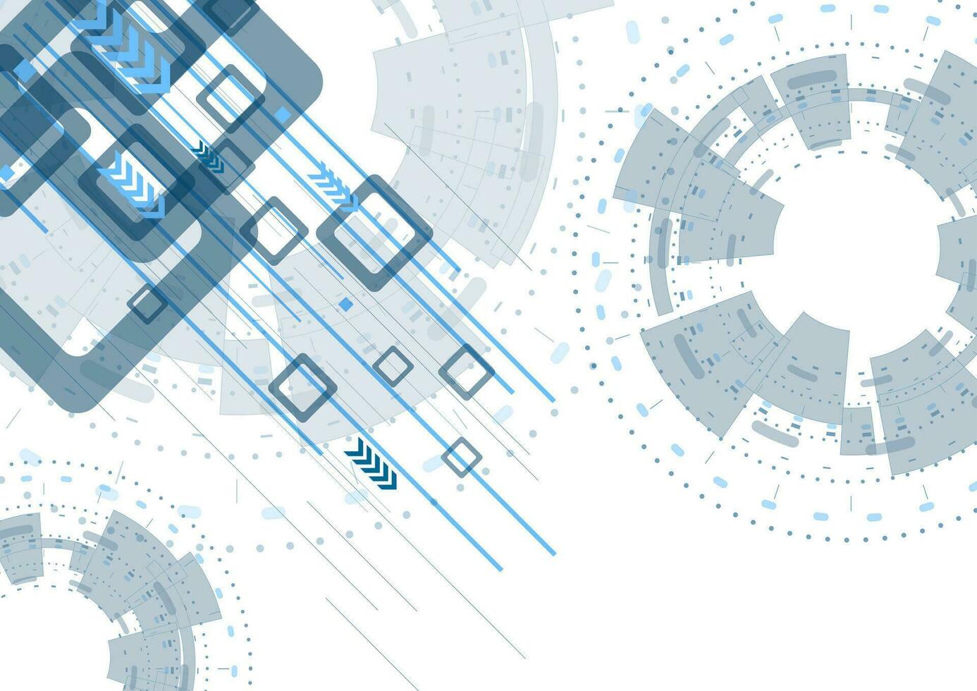 Blue flat tech abstract background with gears and arrows vector
