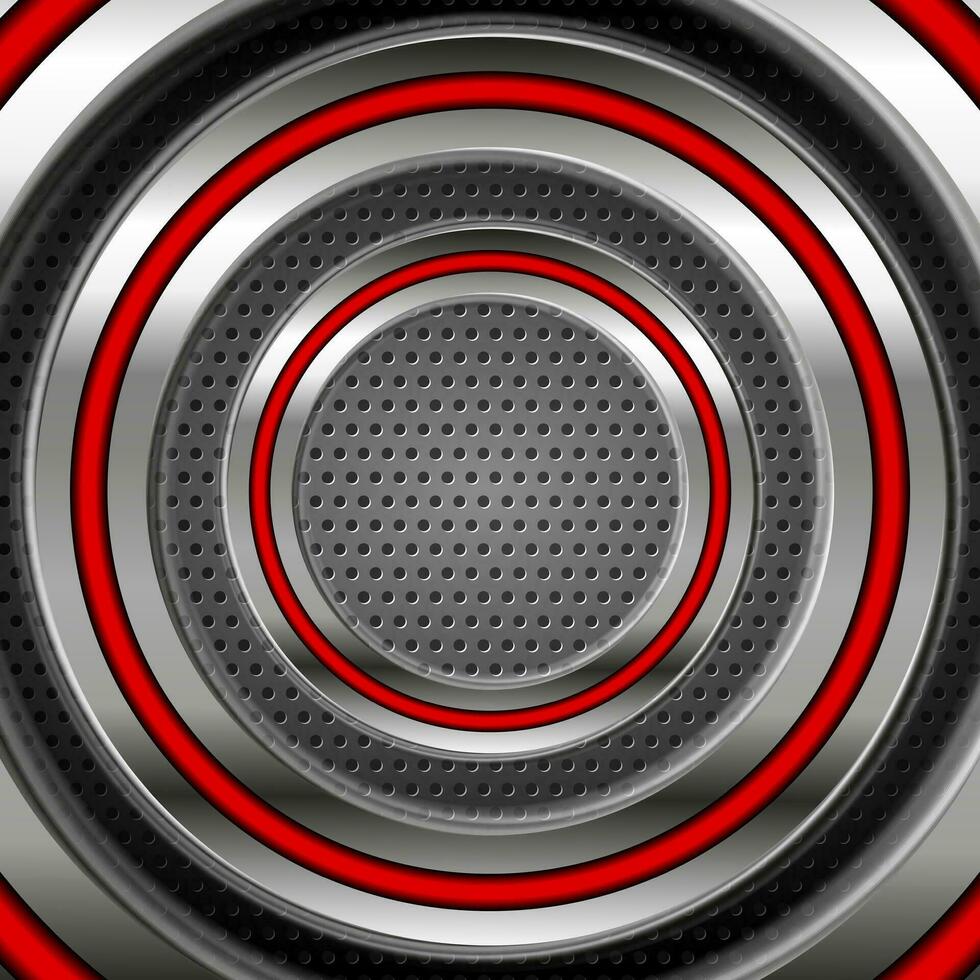 Red and steel metallic technology circles abstract background vector