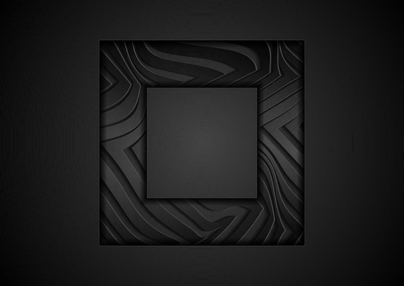 Black abstract wavy texture tech square frame background vector