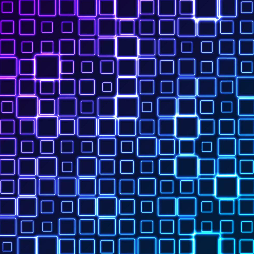 Bright blue violet neon geometric squares abstract background vector