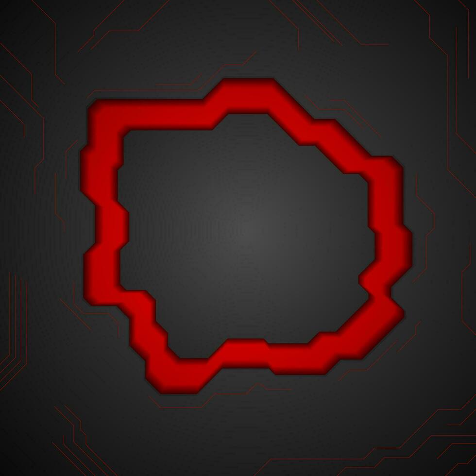 Black abstract tech background with red lines vector