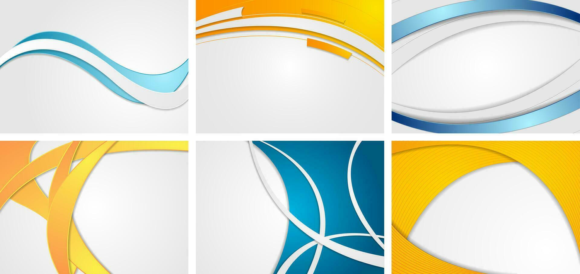 Set of abstract blue and orange wavy backgrounds vector