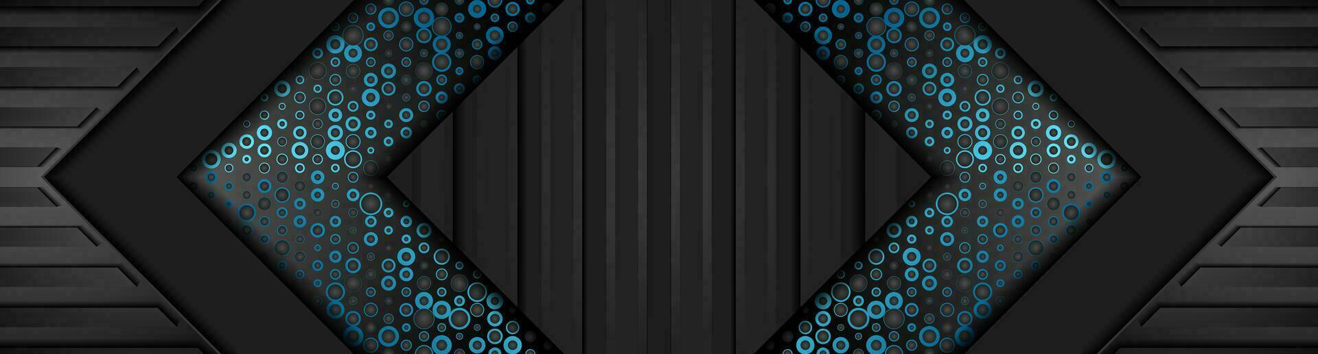 Black abstract technology banner with blue dots vector