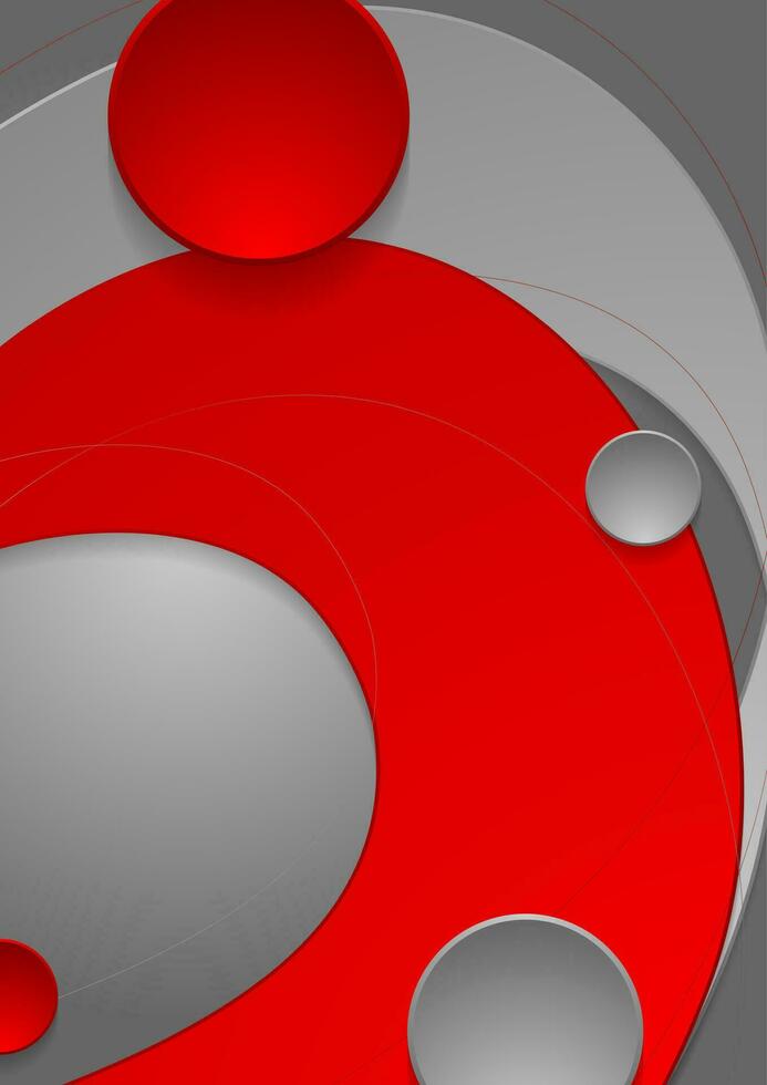 Abstract red grey wavy flyer background with circles vector