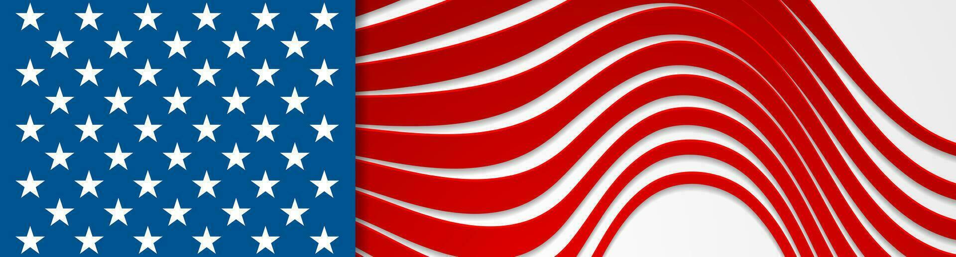USA colors and stars abstract bright wavy banner design vector