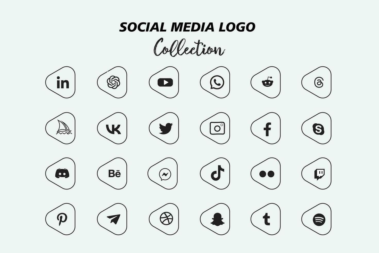 Popular social network logo icon collection vector