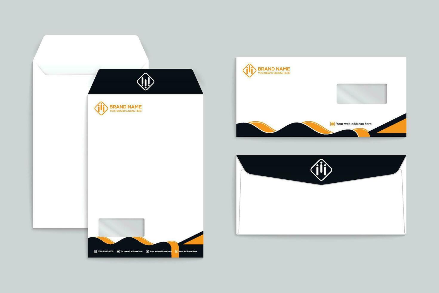 orange  and black color envelope design vector