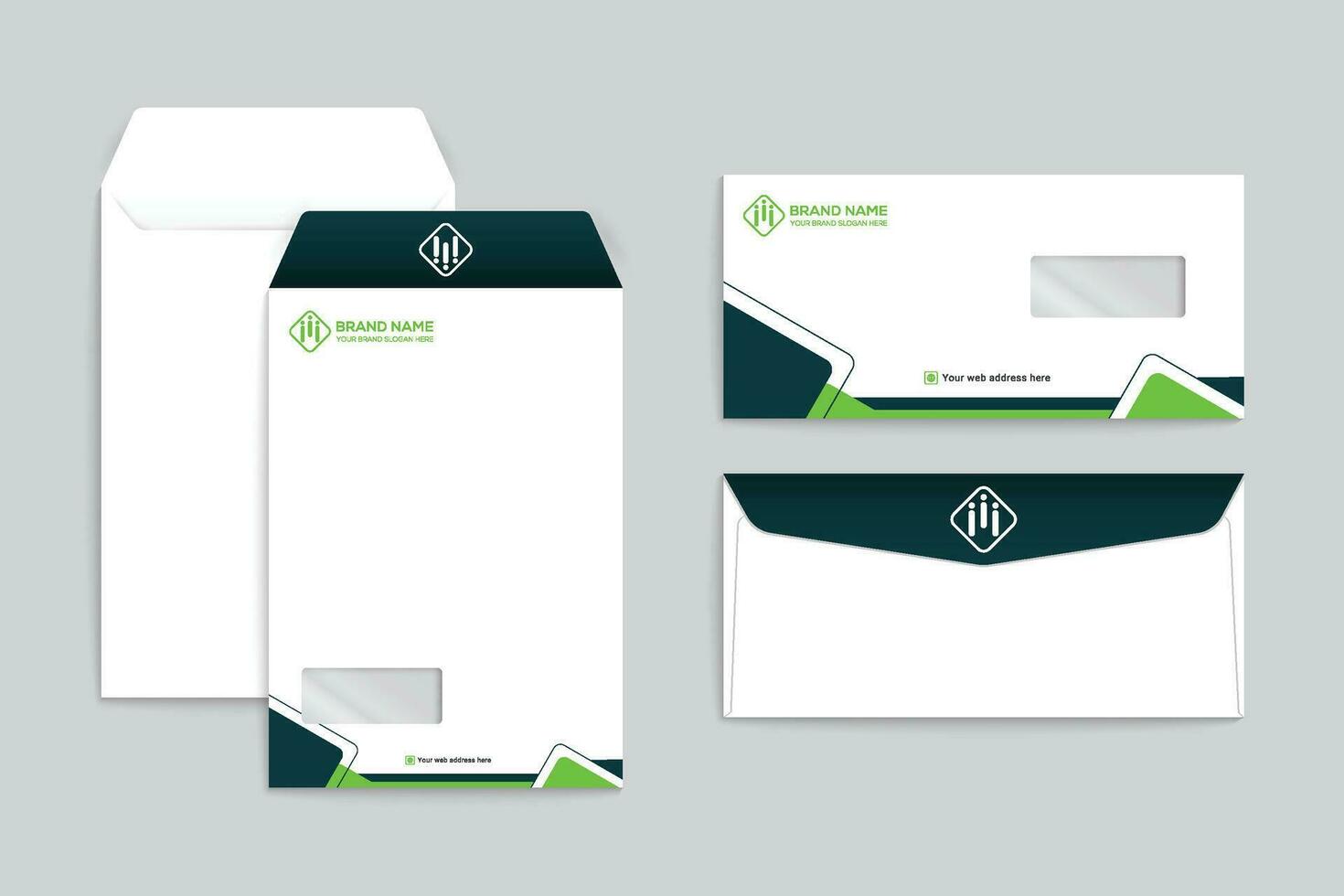 green  and black color envelope design vector