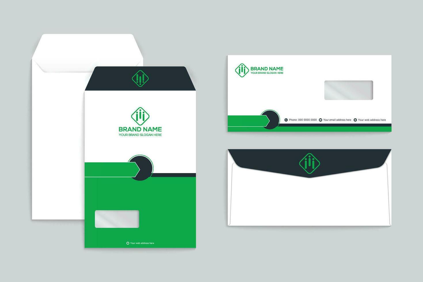 green  and black color envelope design vector