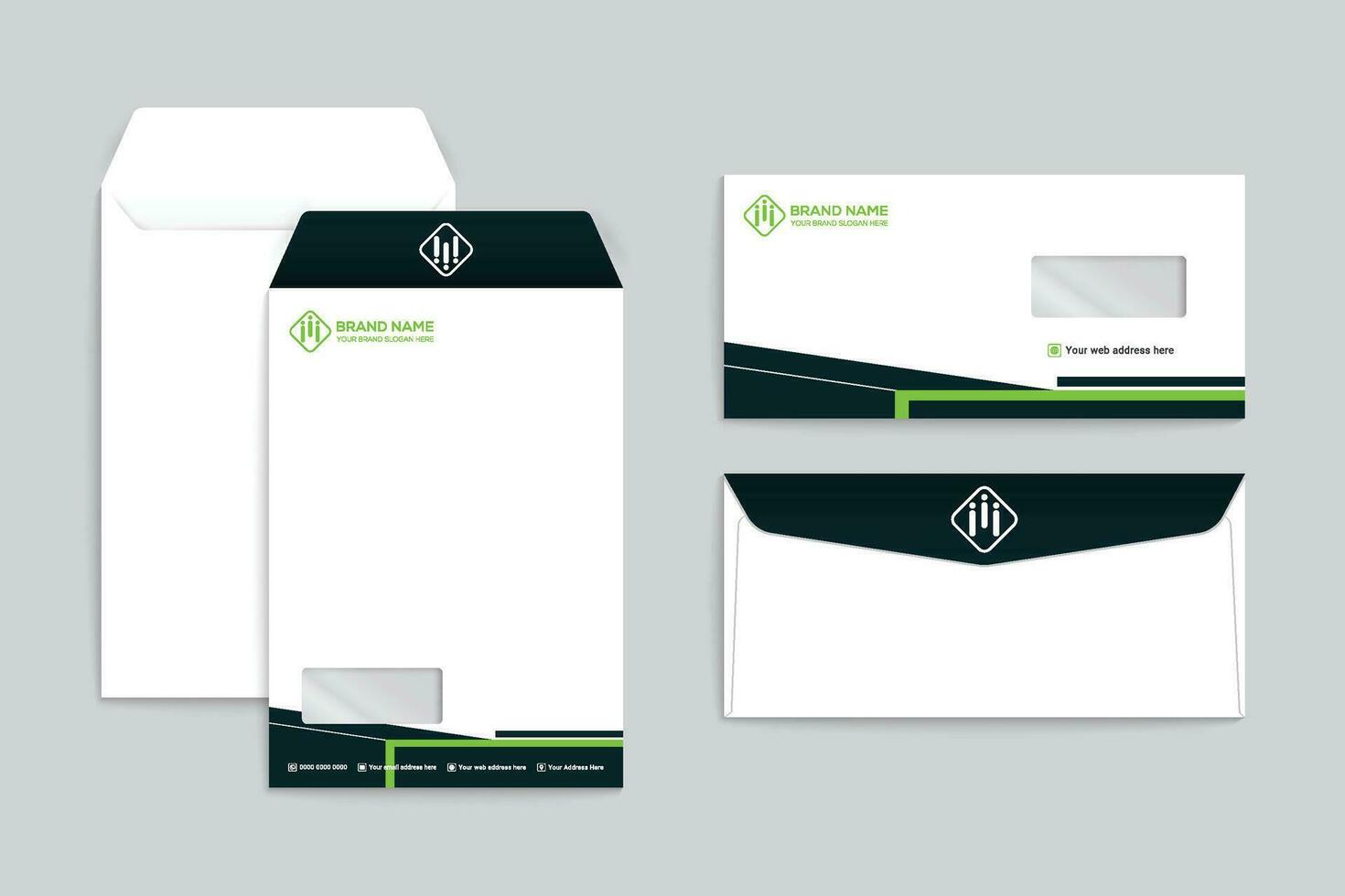 green  and black color envelope design vector