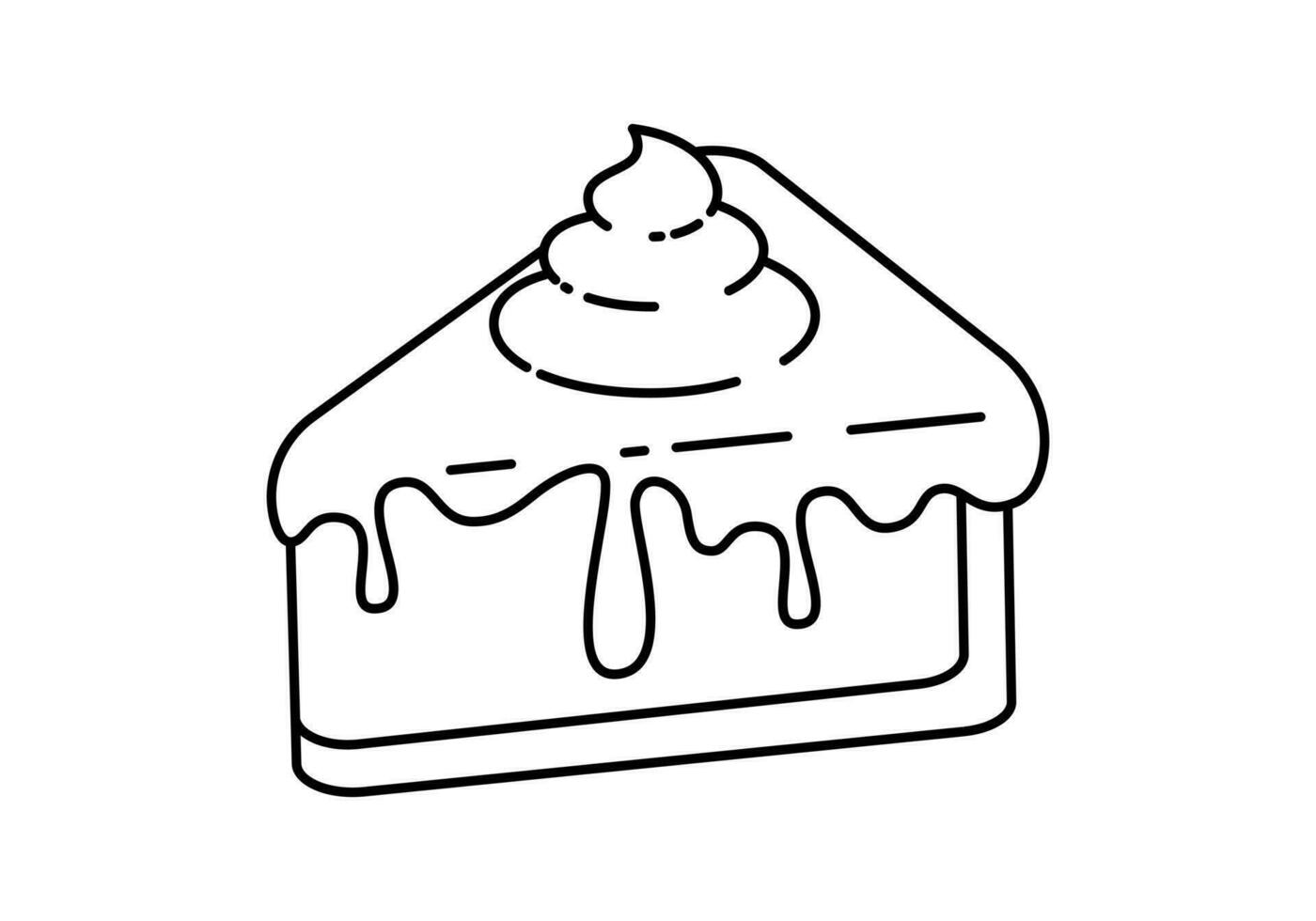 Cute Slice of Cake. Vector Line Art Illustration of a cute slice of cake, creatively designed in black lines on an isolated cutout background.