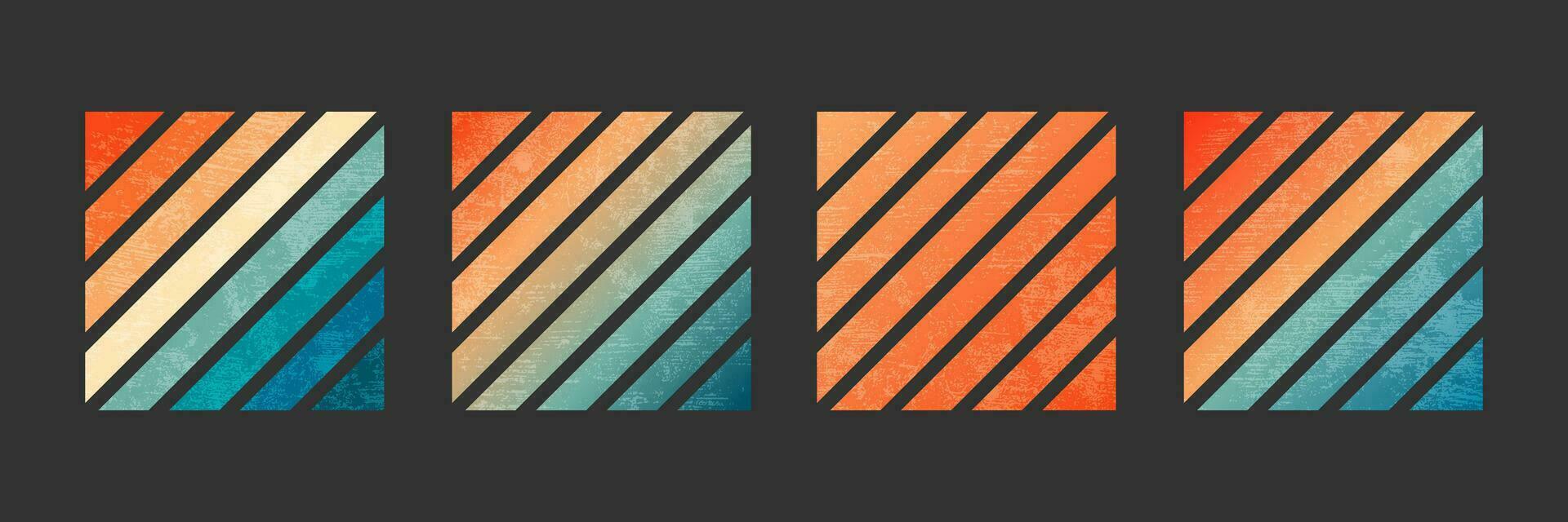 Set of Retro Sunset Color Rectangle Grunge Textured Vector Gradient Background. T shirt design element. Vector illustration flat elements.
