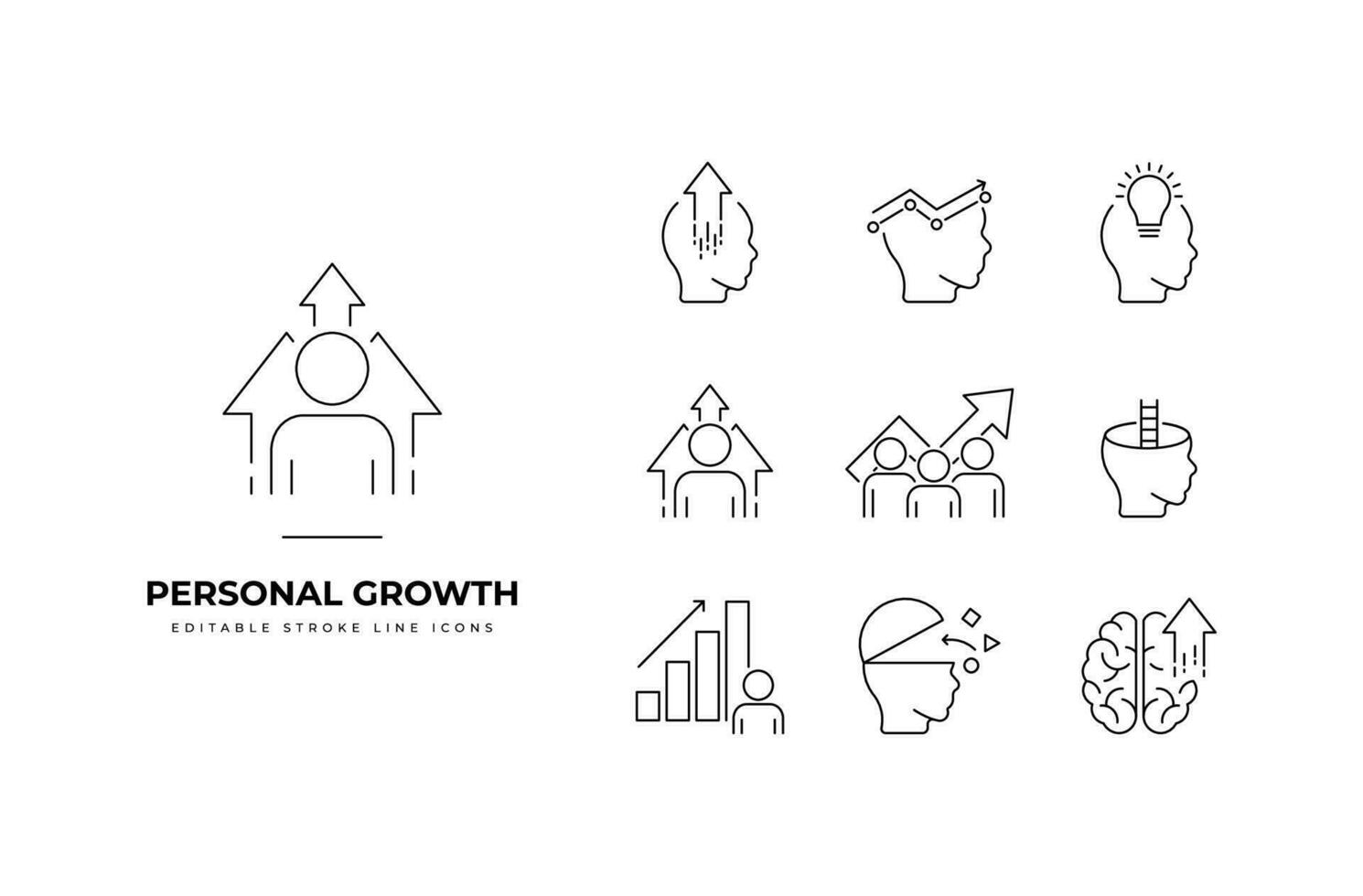 Set of personal growth Icons. Simple line art and editable stroke icons pack. vector