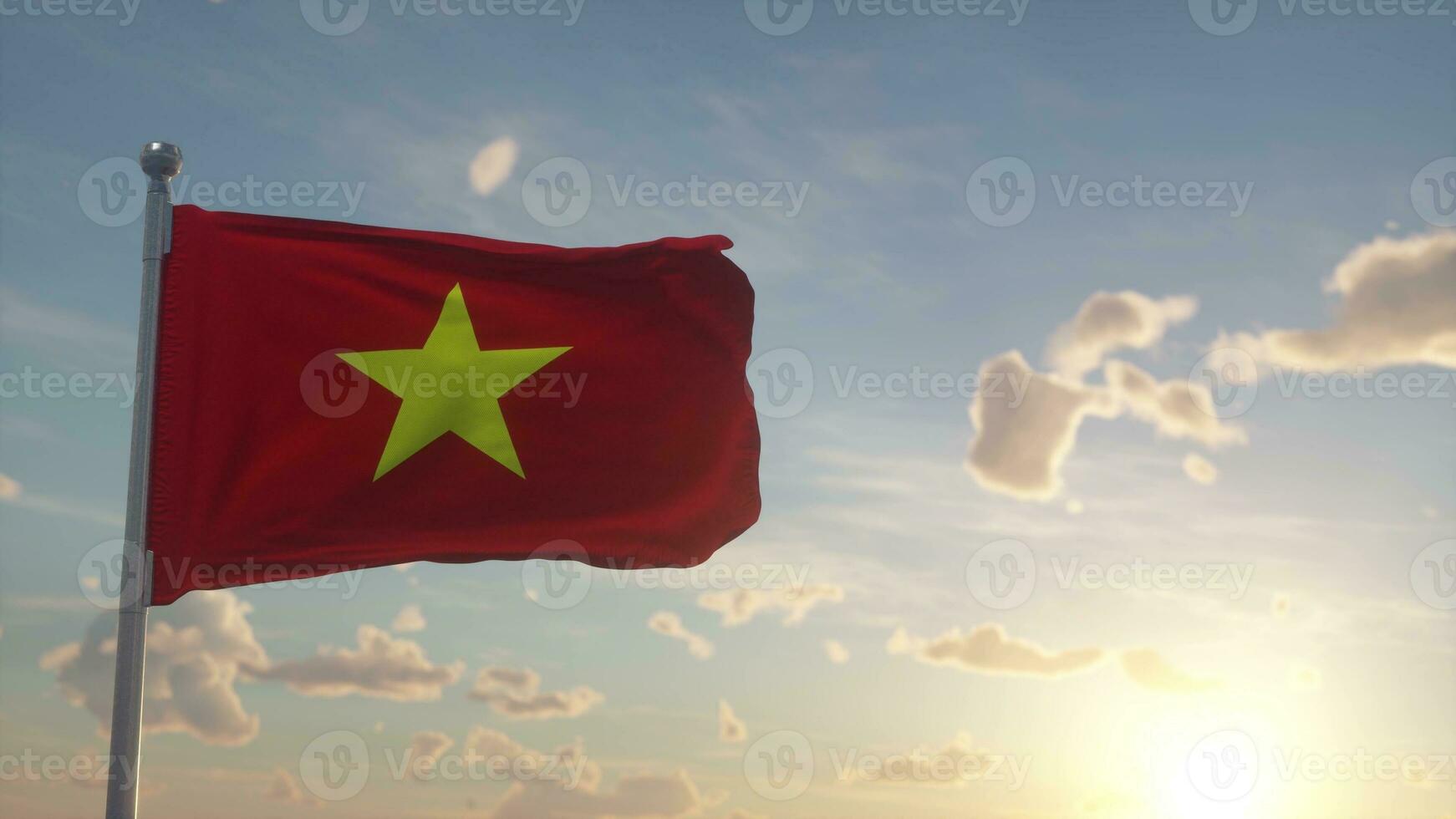 Vietnam flag waving in the wind. National flag of Vietnam. 3d illustration photo