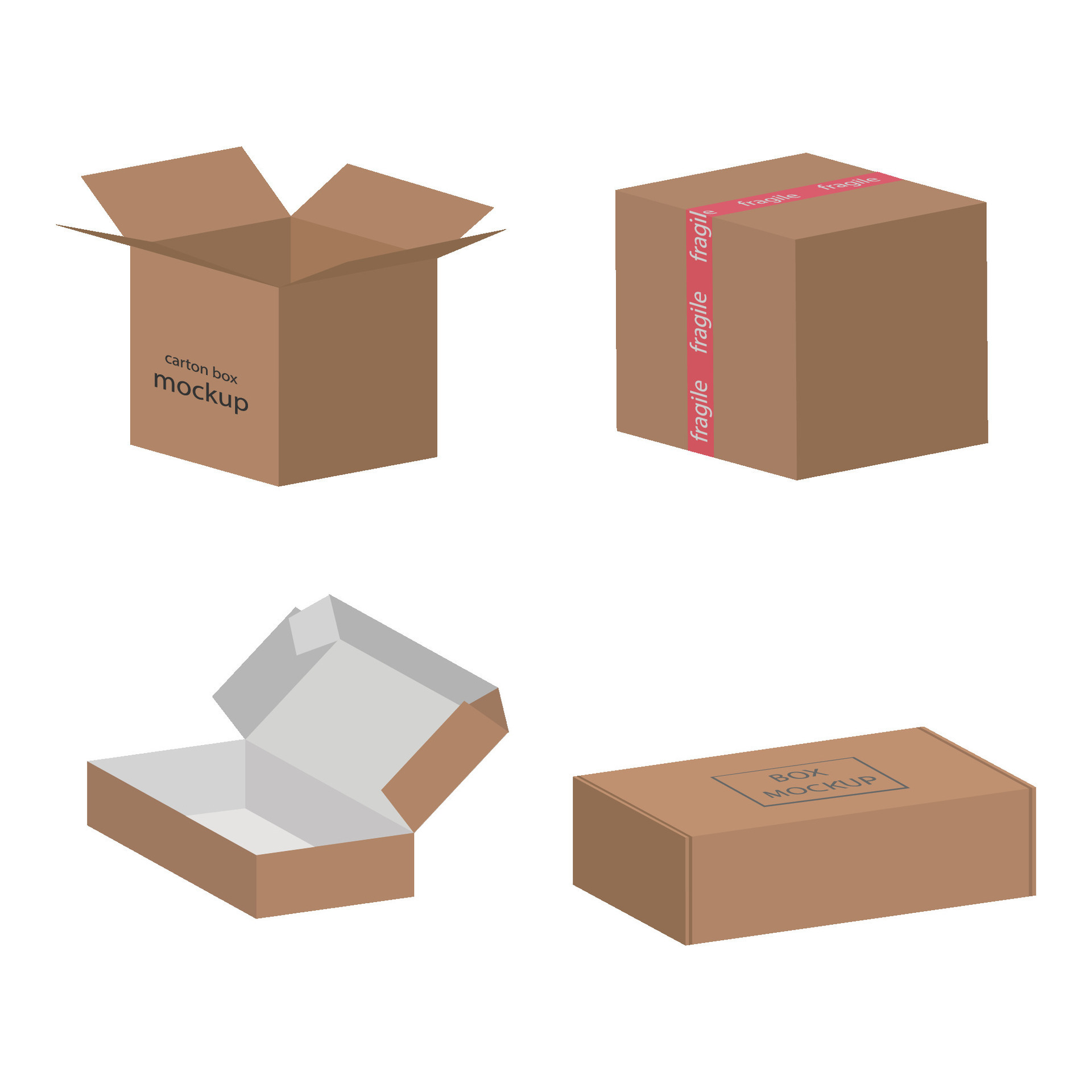 Cardboard box mockup isolated on white background. Shipping box layout