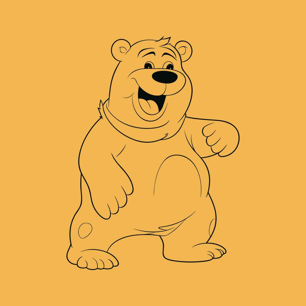 full body smiling bear line vector