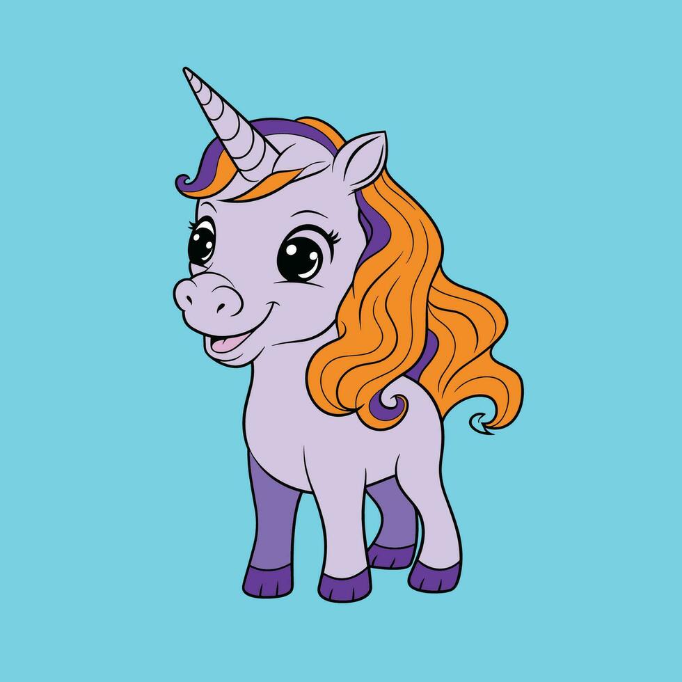 linda ilustración de unicornio unicornio kawaii chibi estilo de dibujo vectorial dibujos animados de unicornio vector