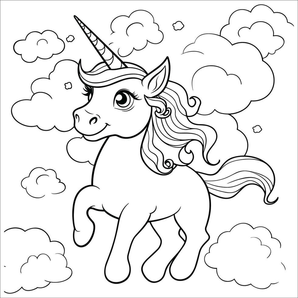 Cute unicorn coloring page illustration vector