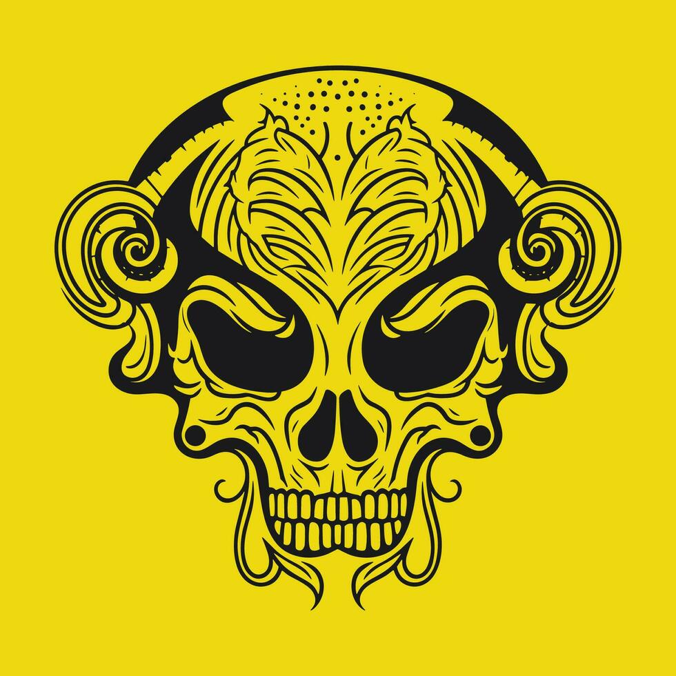 Cute, simple and realistic human skull - a tattoo on a yelllow background vector