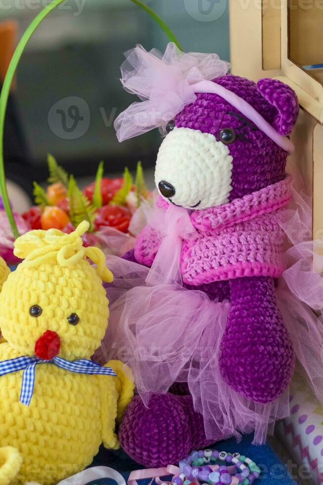 Knitted toys. Crocheted cute little animals. handmade toy, Plush Stuffed toys, photo
