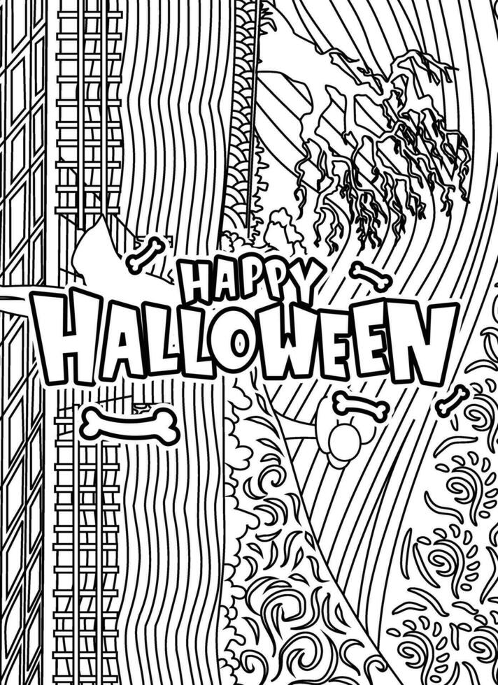 Happy Halloween, Halloween Coloring page, Halloween Quotes typography Coloring page design. vector