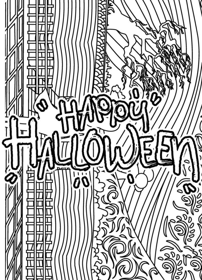 Happy Halloween, Halloween Coloring page, Halloween Quotes typography Coloring page design. vector