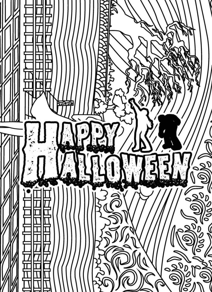 Happy Halloween, Halloween Coloring page, Halloween Quotes typography Coloring page design. vector