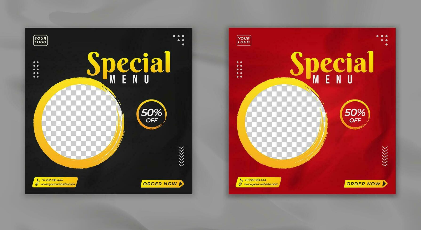 two red and black menu templates for social media post vector