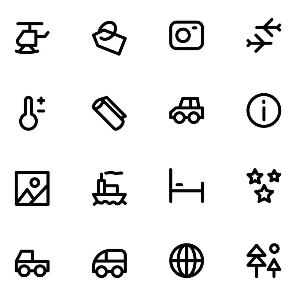 Pack of Travel and Camping Bold Line Icons vector