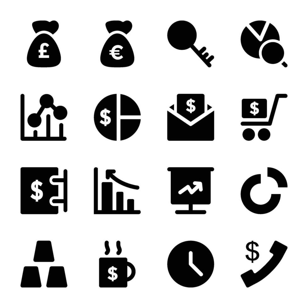 Set of Business Profit and Growth Icons in Glyph Style vector