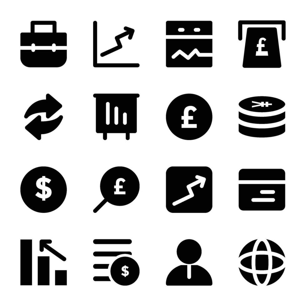 Pack of Glyph Style Finance Icons vector