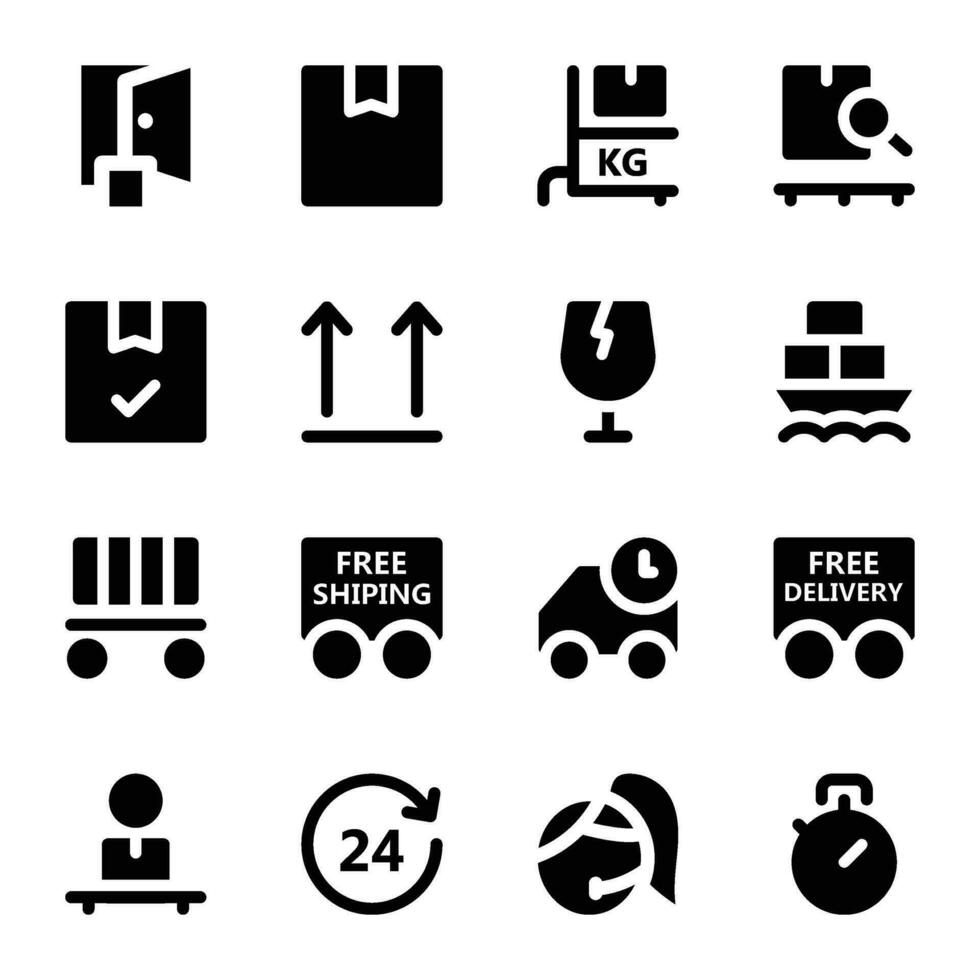 Delivery and Shipping Services Icons Set in Glyph Style vector