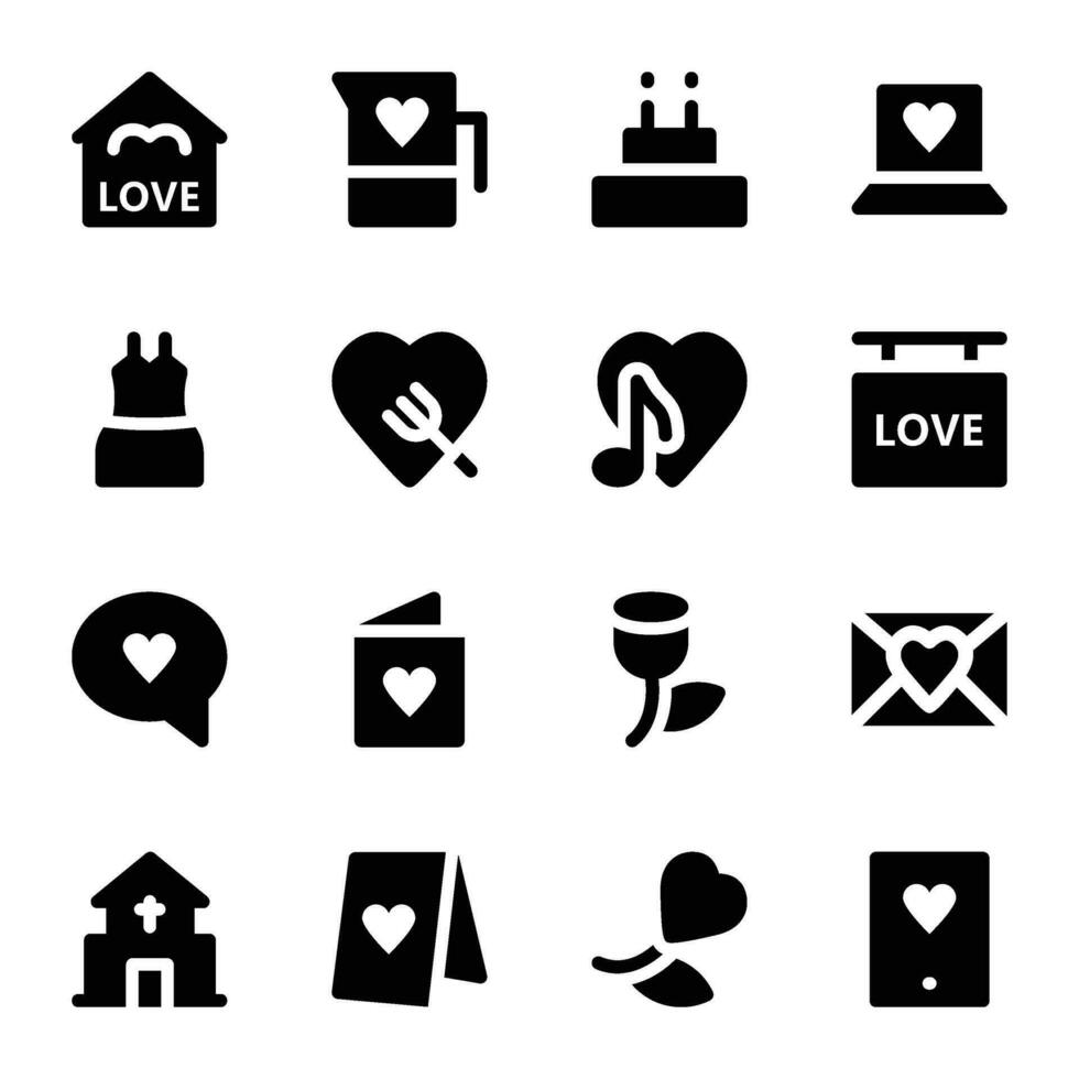 Pack of Romance Bold Glyph Icons vector