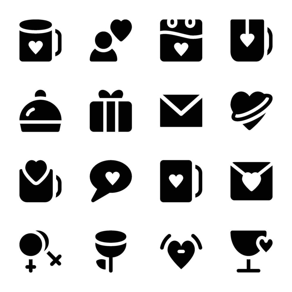 Pack of Valentine Romance Bold Glyph Icons vector