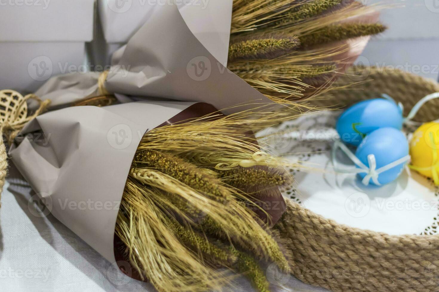 A bouquet of dried flowers for the interior. Decorations for the Easter holiday. happy Easter. Greeting Easter background photo